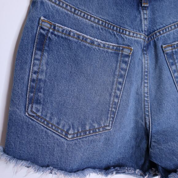 ZARA High Rise Distressed Shorts Classic Blue Denim Button Fly Casual Women's 2 - Picture 6 of 10